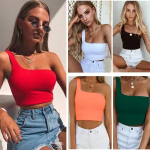 Casual Summer tops One shoulder crop tank top ladies