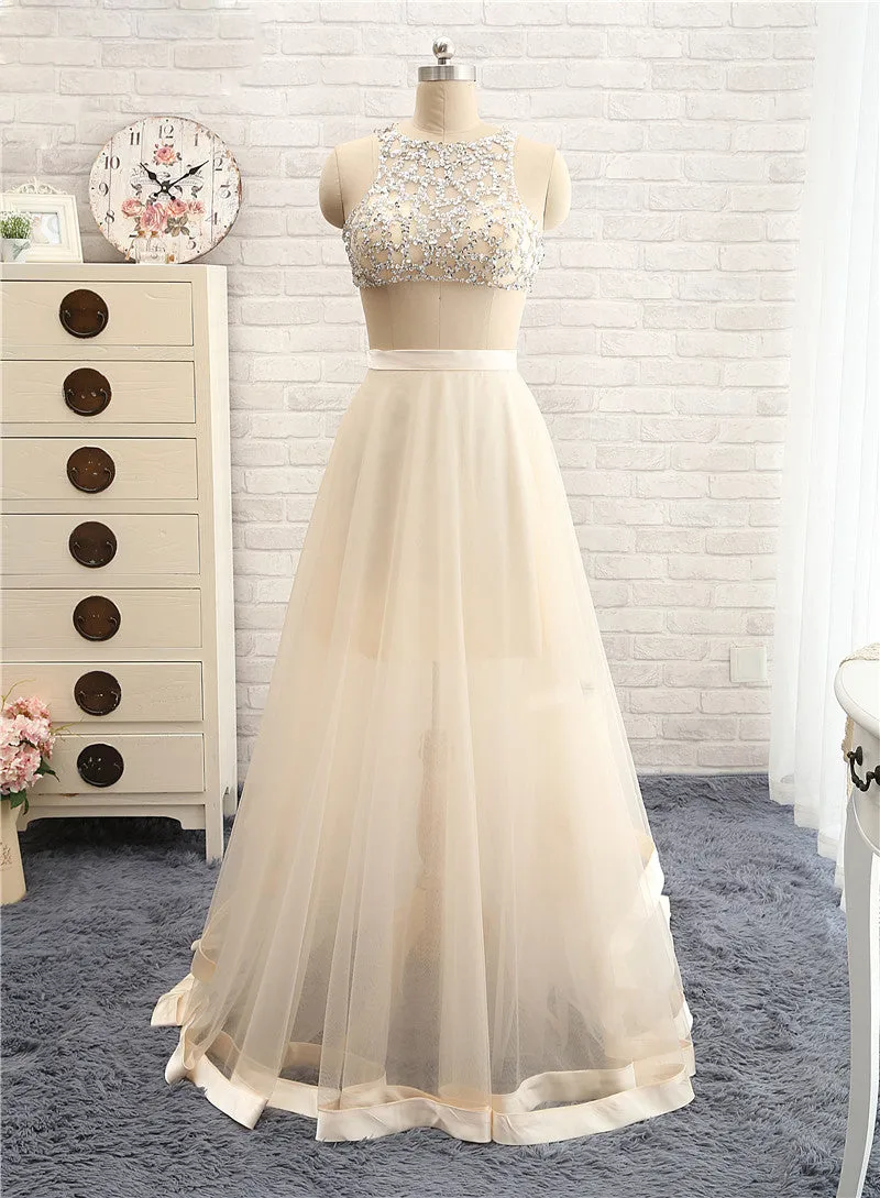 Champagne Sexy Two Piece Prom Dress