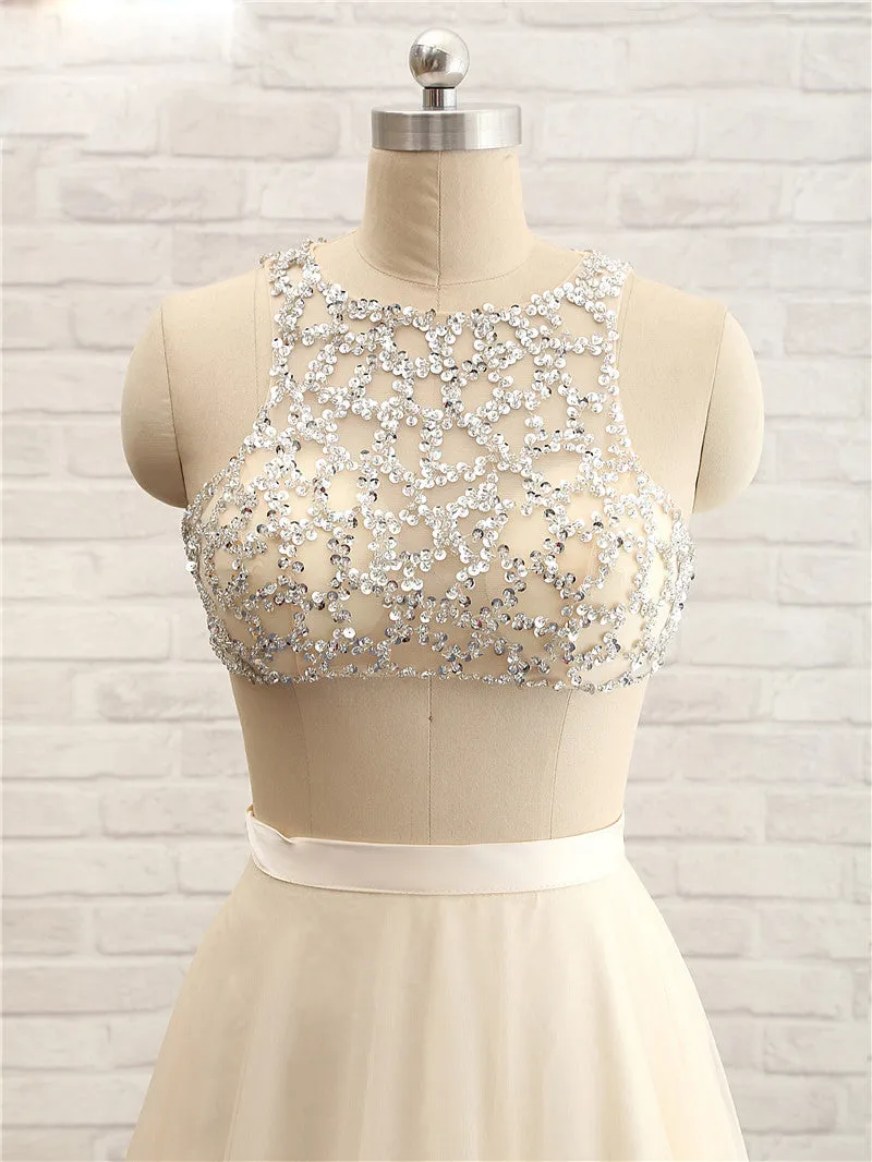 Champagne Sexy Two Piece Prom Dress