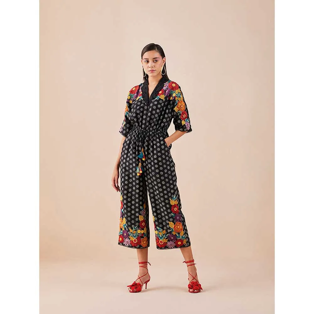 CHANDRIMA Black Printed Embroidered Jumpsuit