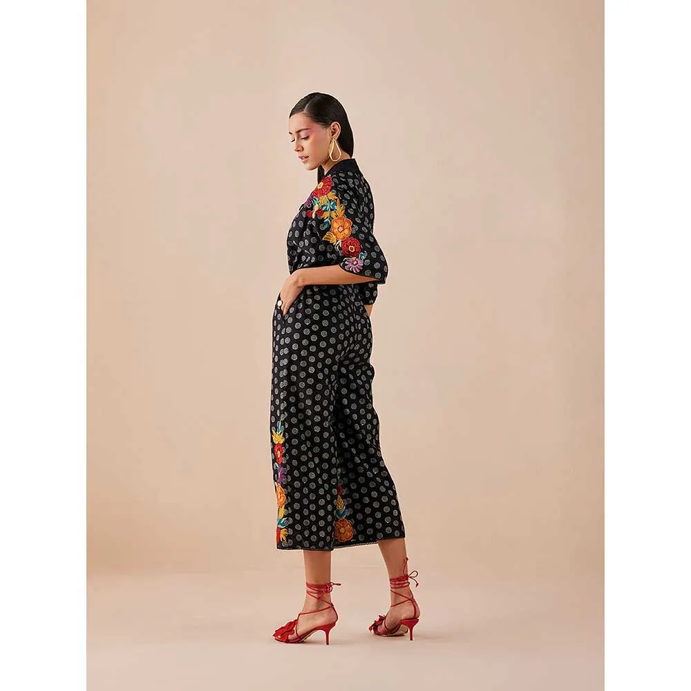 CHANDRIMA Black Printed Embroidered Jumpsuit