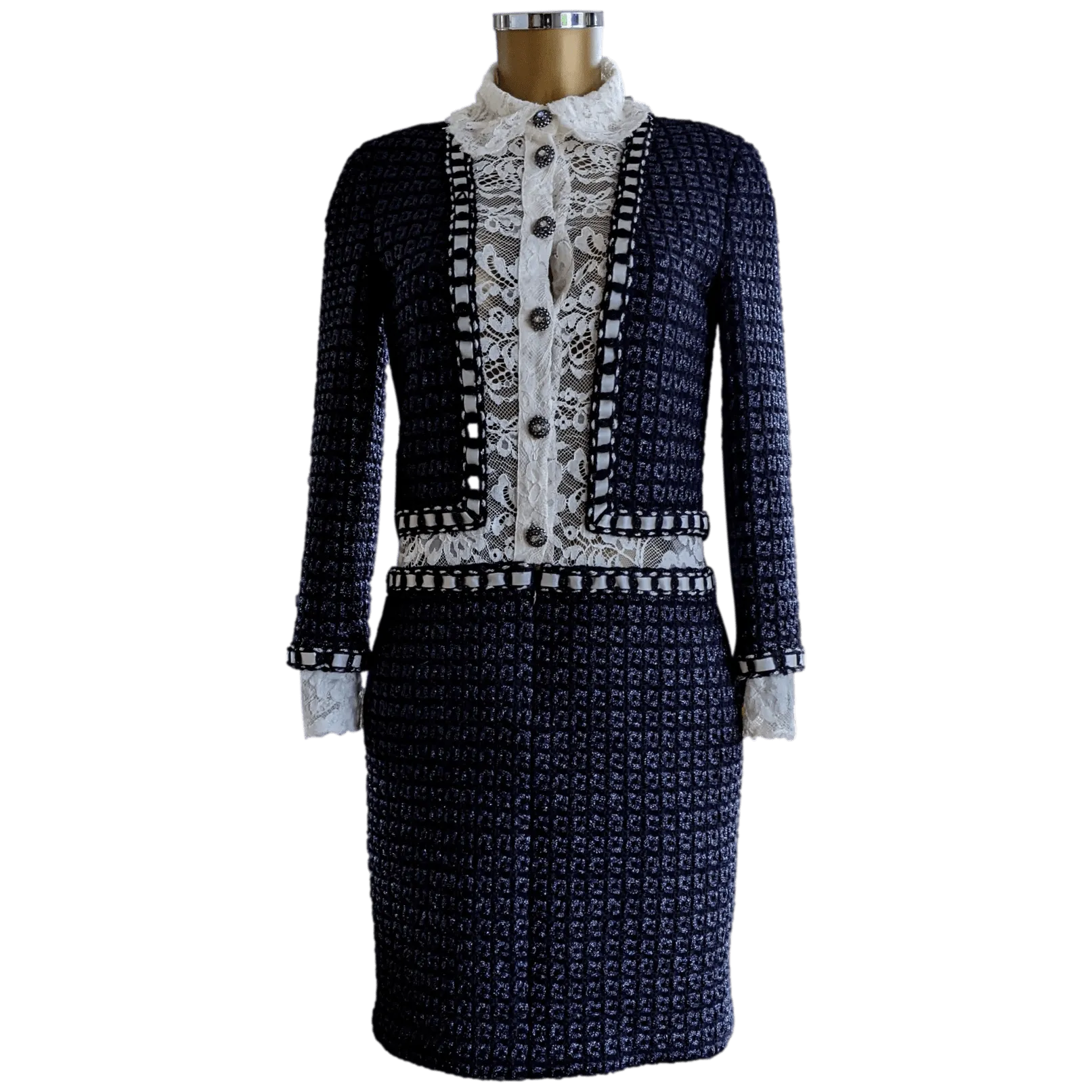 CHANEL 2015/16 METIERS D'ART PARIS - ROME Tweed Lace Dress FR36 $12K, Rare!
