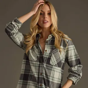 Charcoal & Green Plaid Button Up