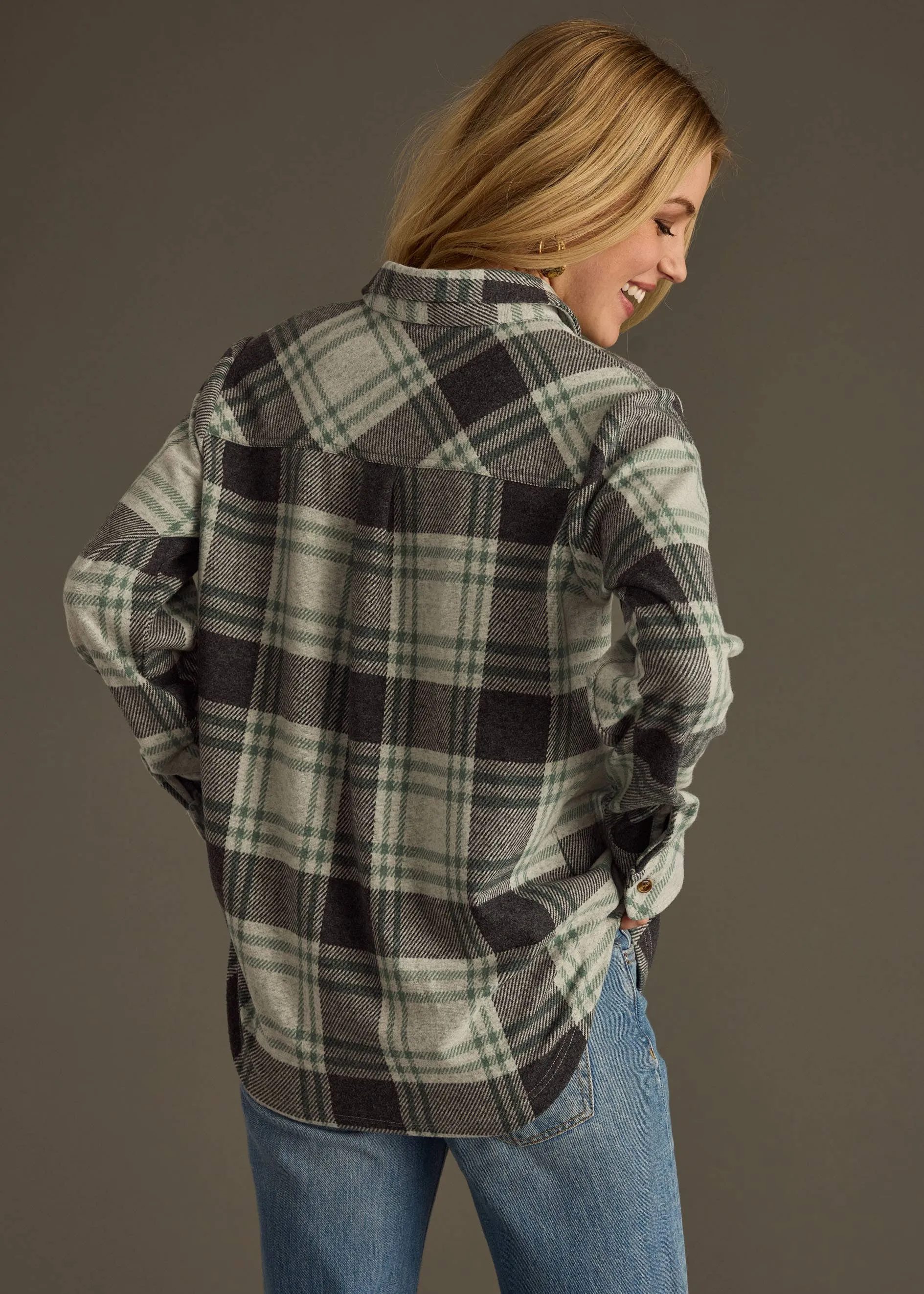 Charcoal & Green Plaid Button Up