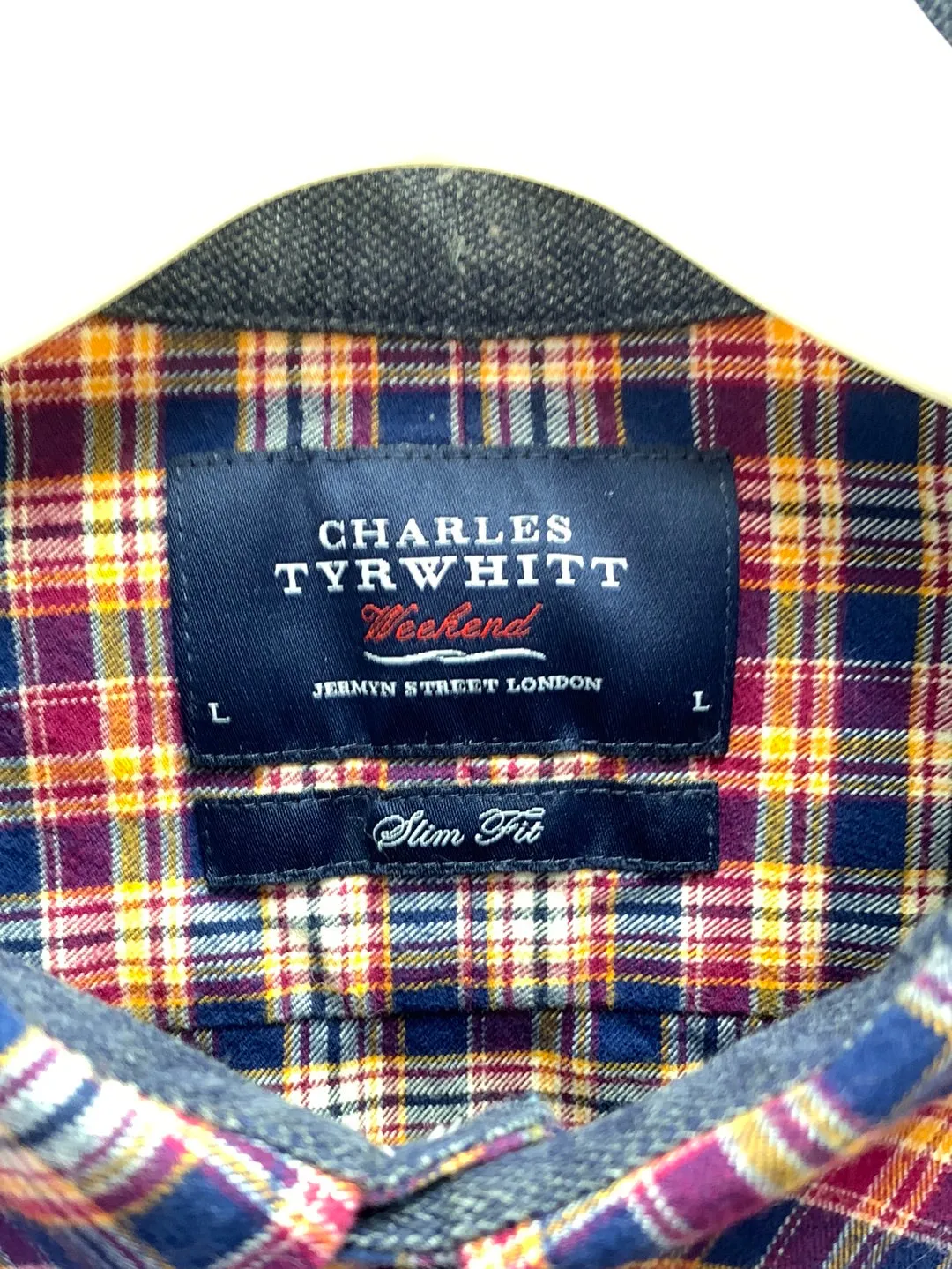CHARLES TYRWHITT Weekend Plaid Button Down Slim Fit Flannel Shirt - L