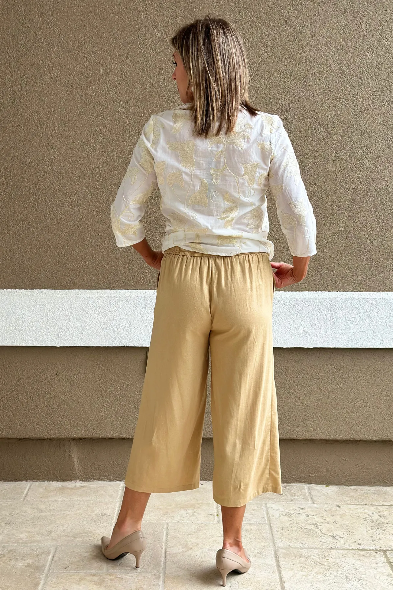 Charlie B Gold Pull On Foil Linen Stretch Pants