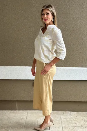 Charlie B Gold Pull On Foil Linen Stretch Pants