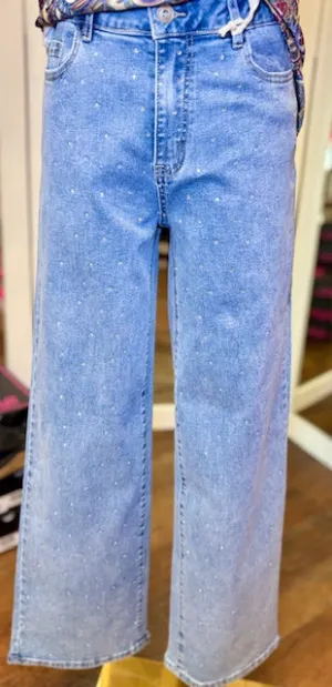 Charlie B Wide Rhinestone White Pants