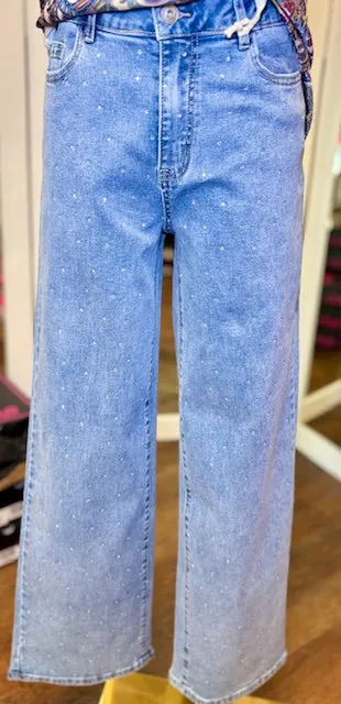 Charlie B Wide Rhinestone White Pants
