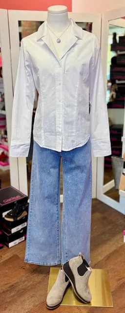 Charlie B Wide Rhinestone White Pants
