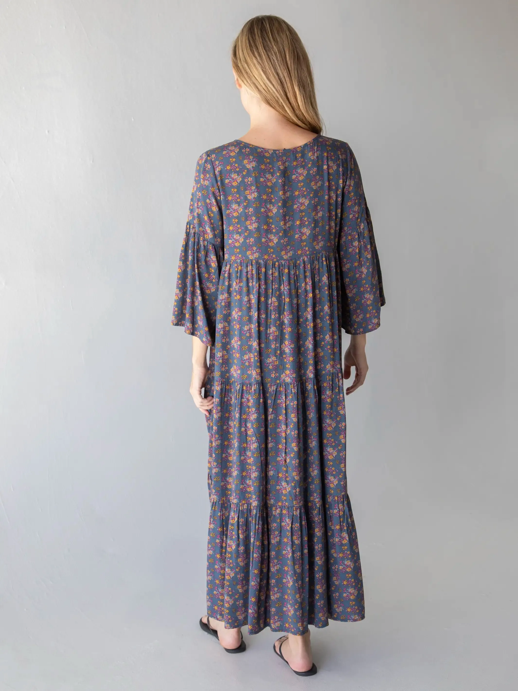 Charlotte Embroidered Midi Dress - Slate Floral Blooms