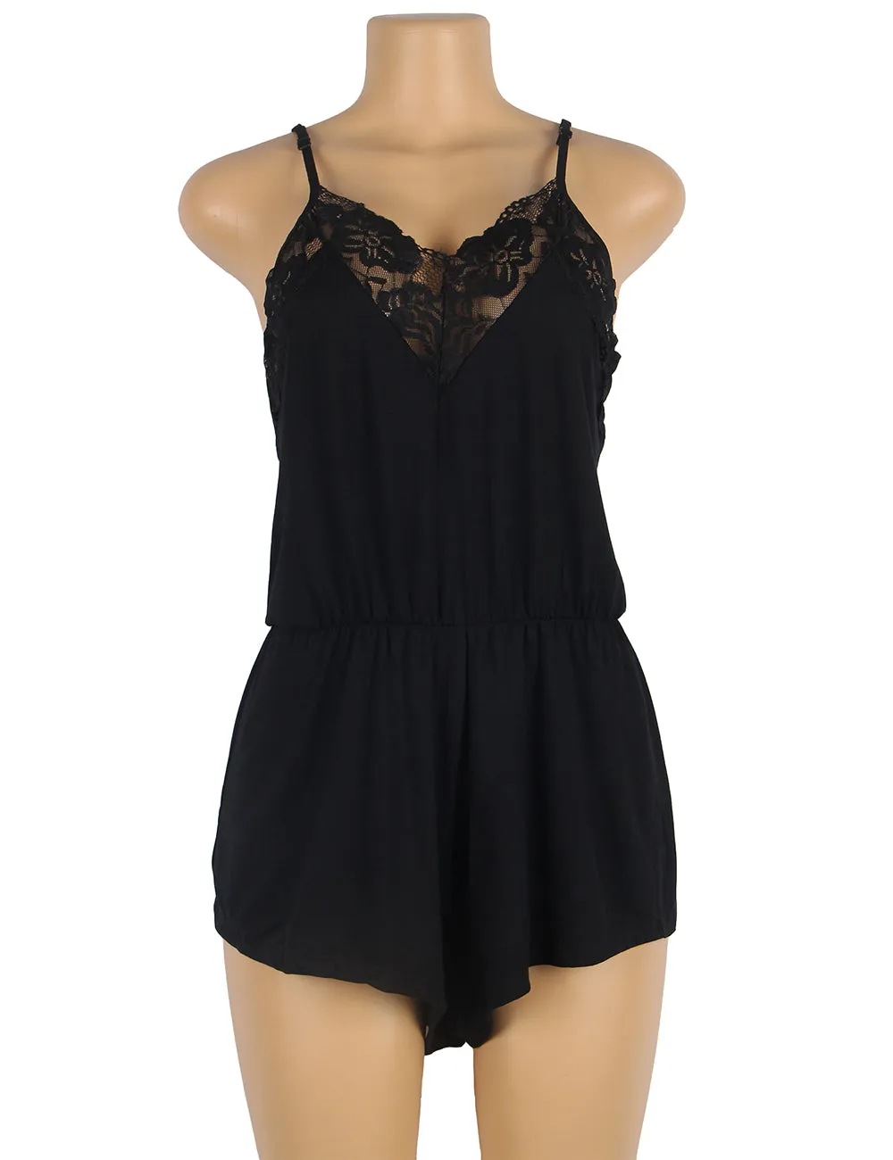 Charming Black Lace Sexy Teddy Plus Size