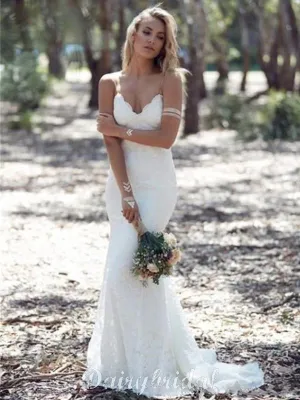 Charming Sweetheart Long Mermaid Lace Wedding Dresses, Sexy Backless Tulle Bridal Gown, WD0120