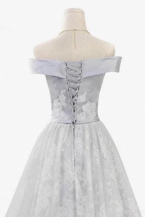 Cheap Off Shoulder Homecoming Dress with Belt, Short Prom Dress with Lace, MH188