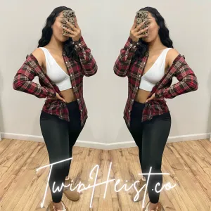 Check Ya Later Flannel Top- Red/Black