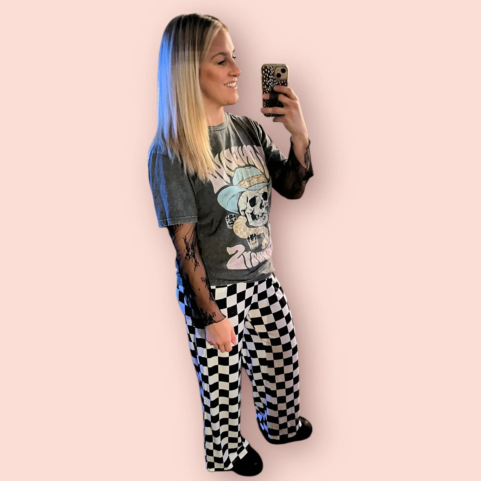 Checkered Wide Leg Pants