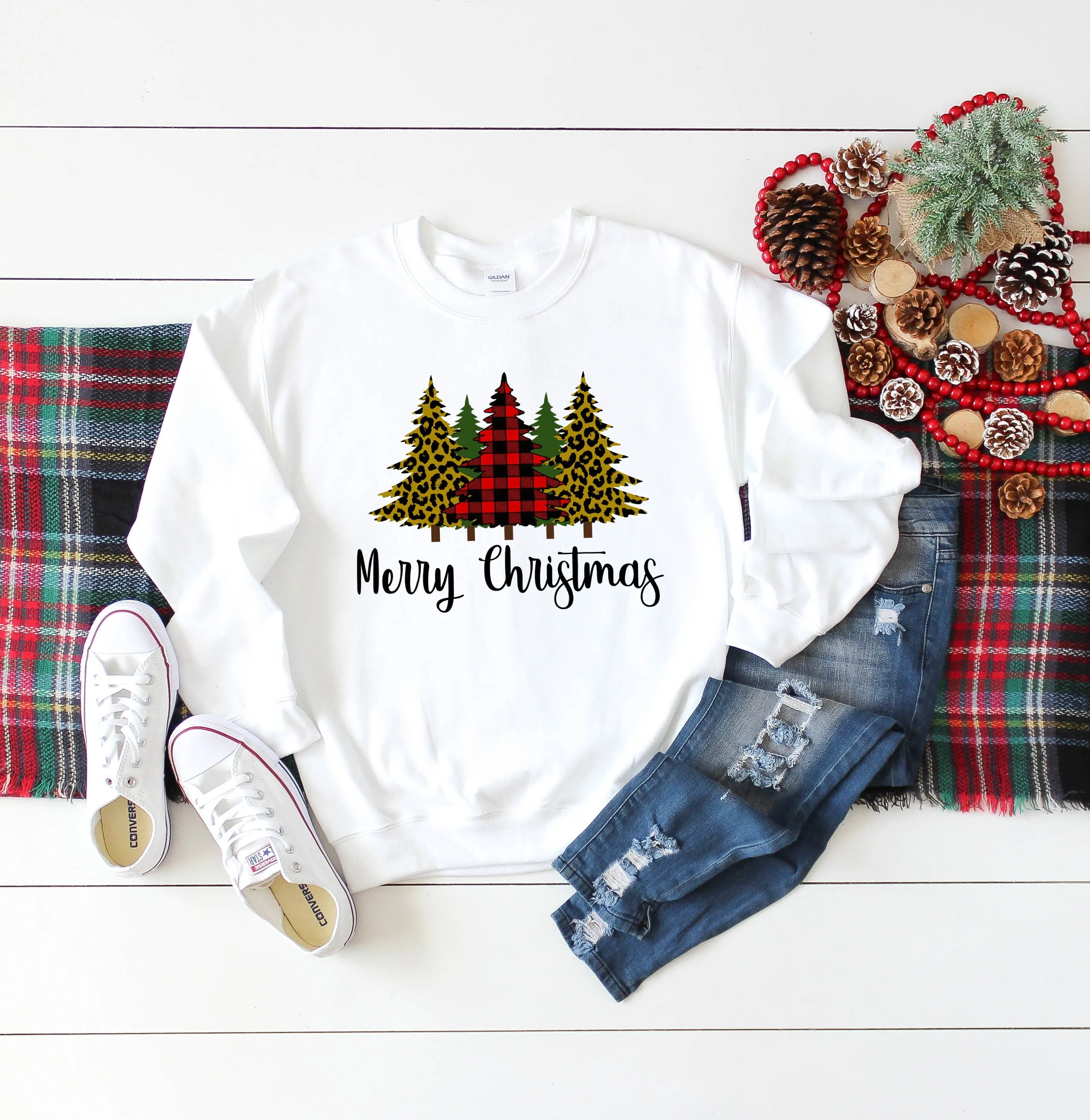 Cheetah Buffalo Plaid Merry Christmas Sweatshirt