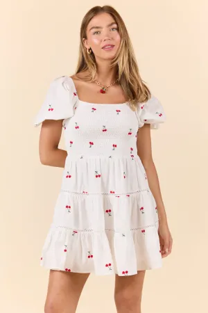 Cherry To My Cola Embroidered Ivory Dress
