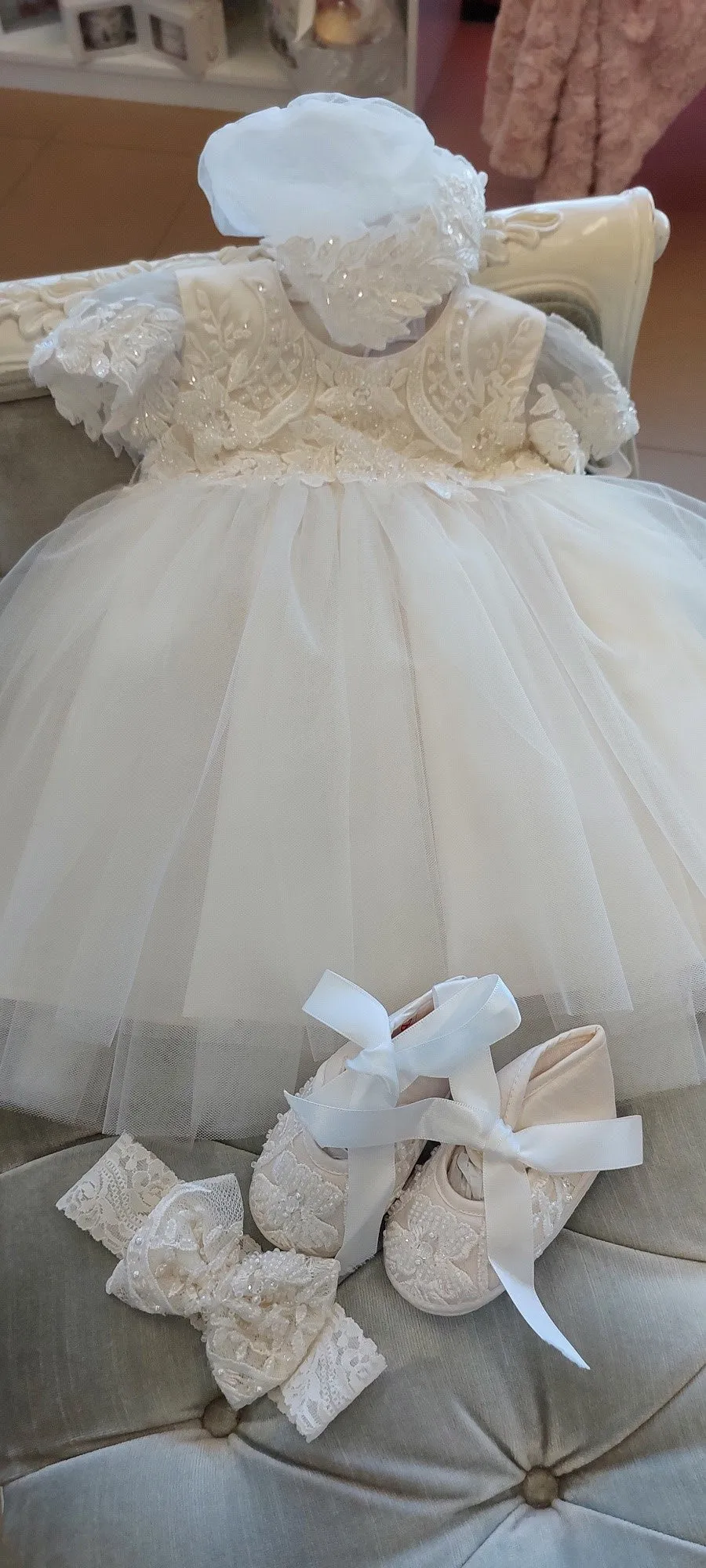 Christening Dress Pearl Lace & Tulle