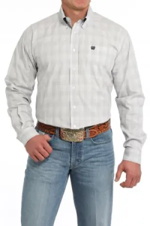 Cinch Mens LS Plaid Button-Down Shirt - White
