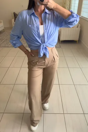 Classic Cut Linen Brown Pants