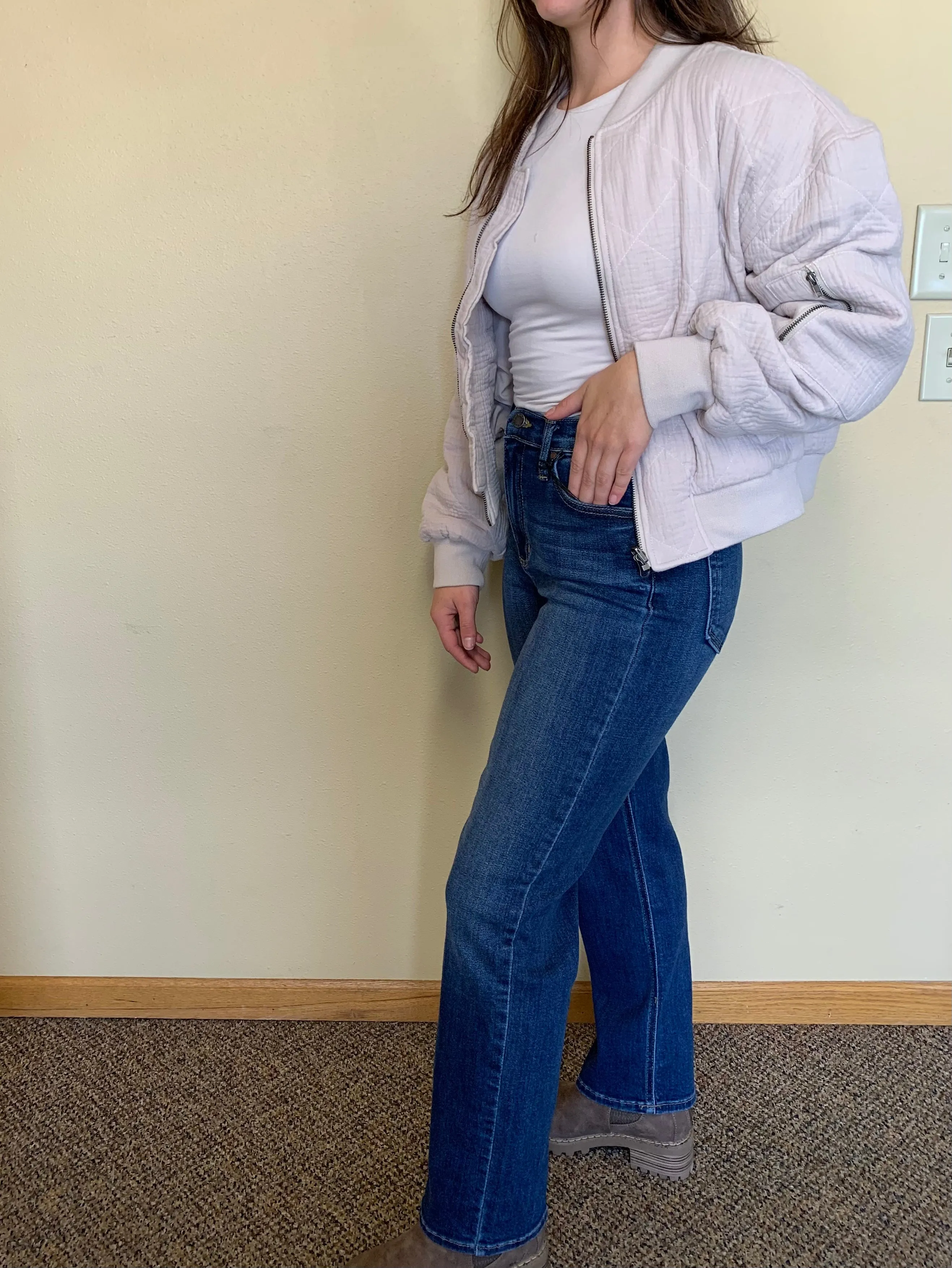 classic dark wash high rise straight jeans