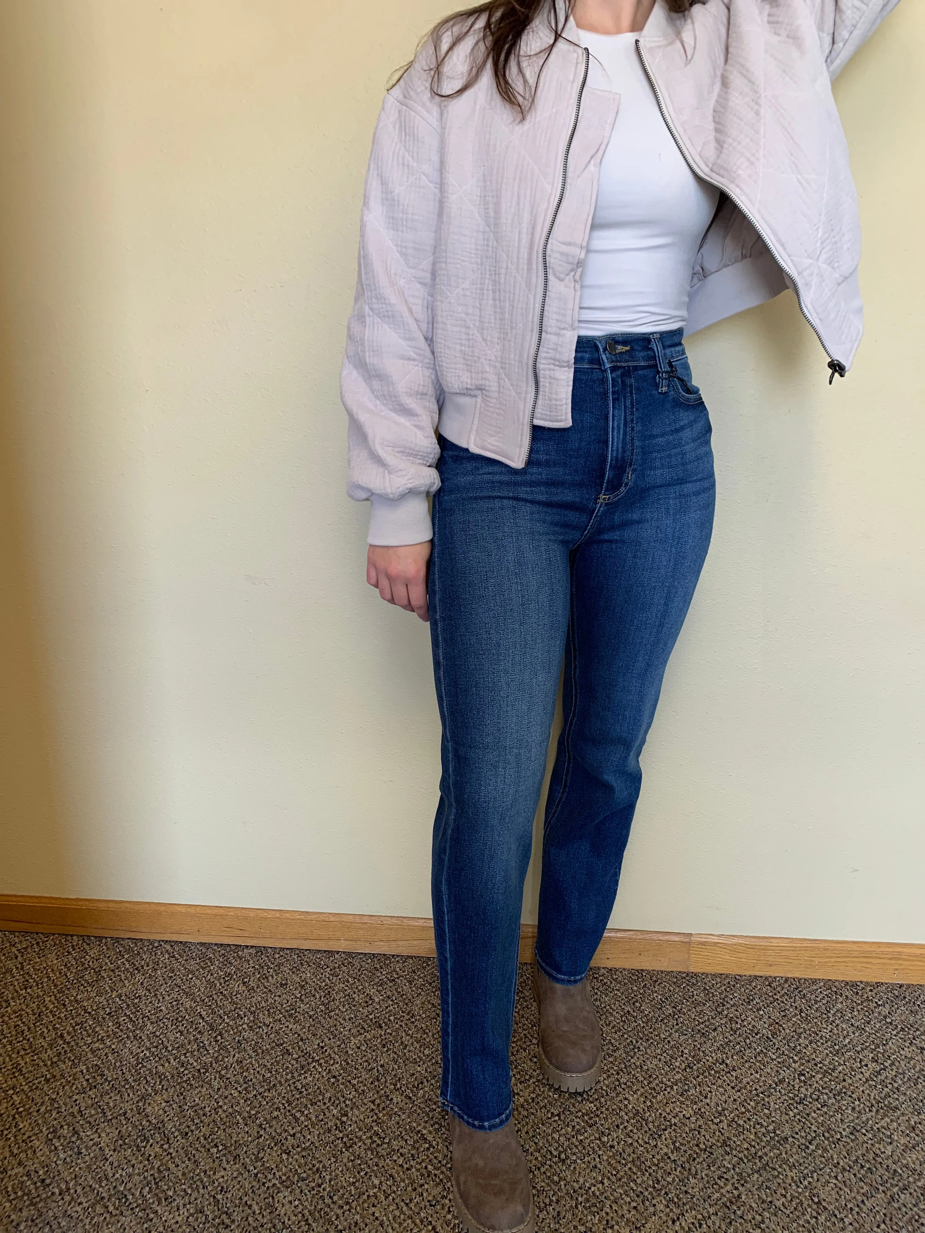 classic dark wash high rise straight jeans