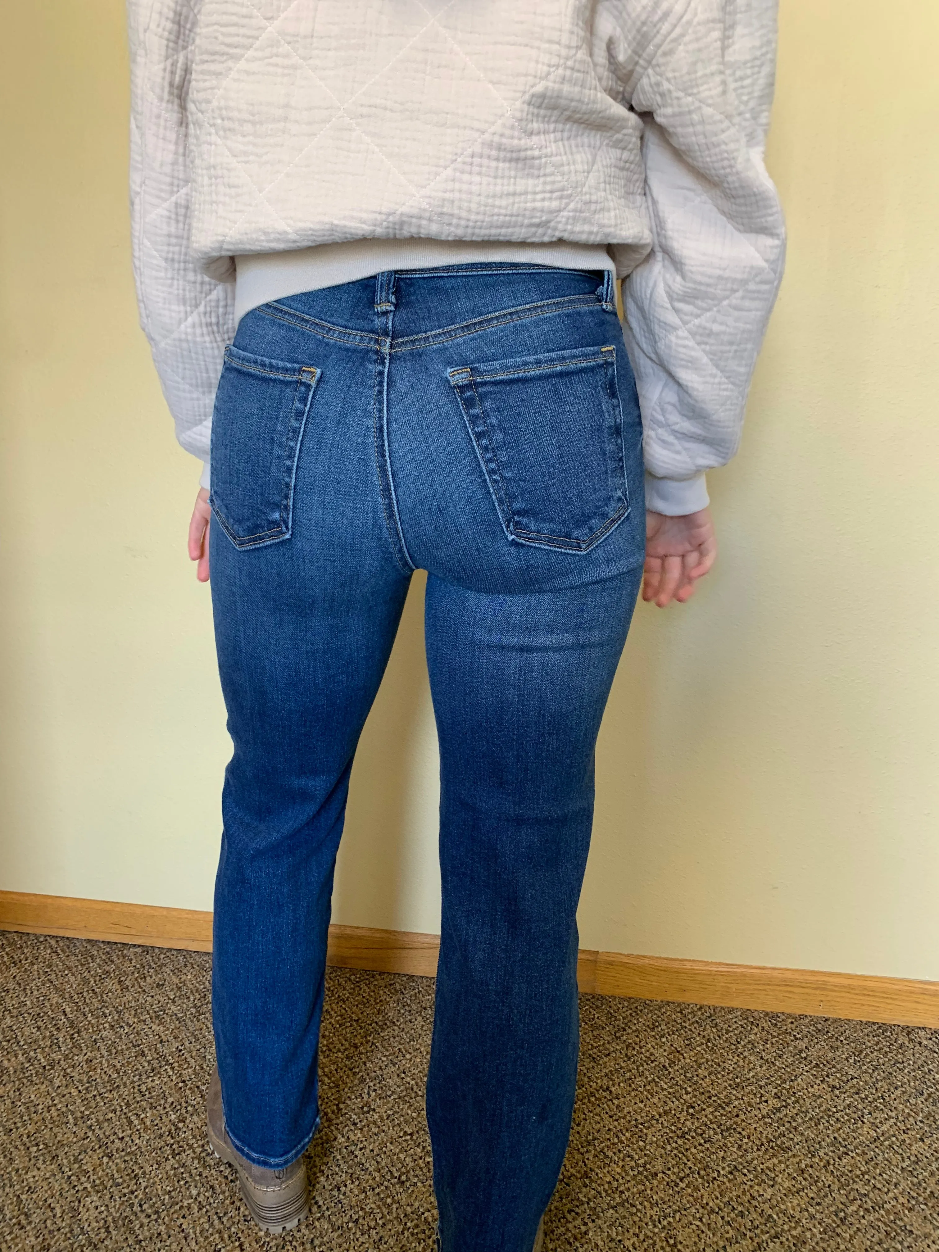 classic dark wash high rise straight jeans