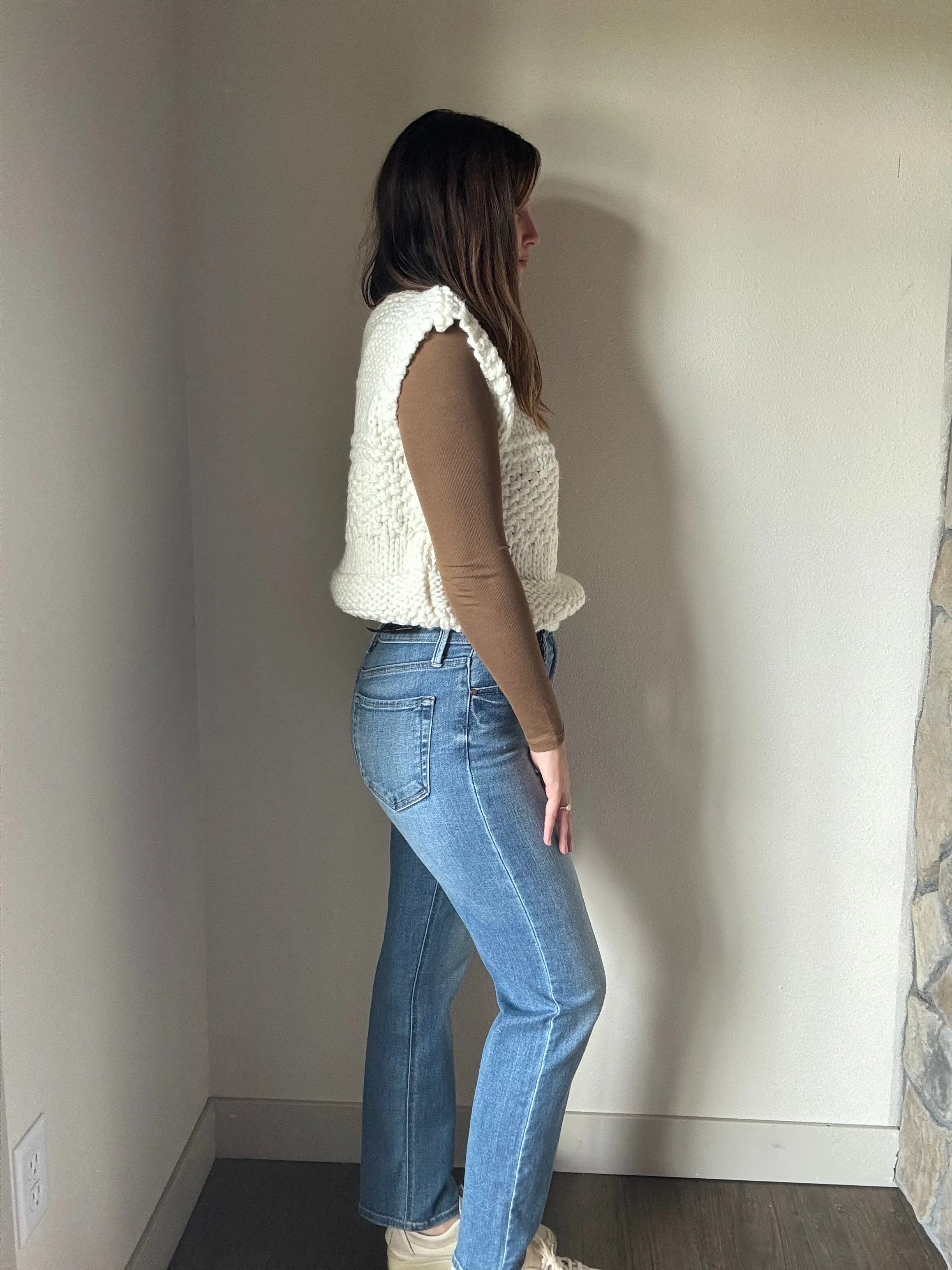 classic medium wash high rise straight jeans