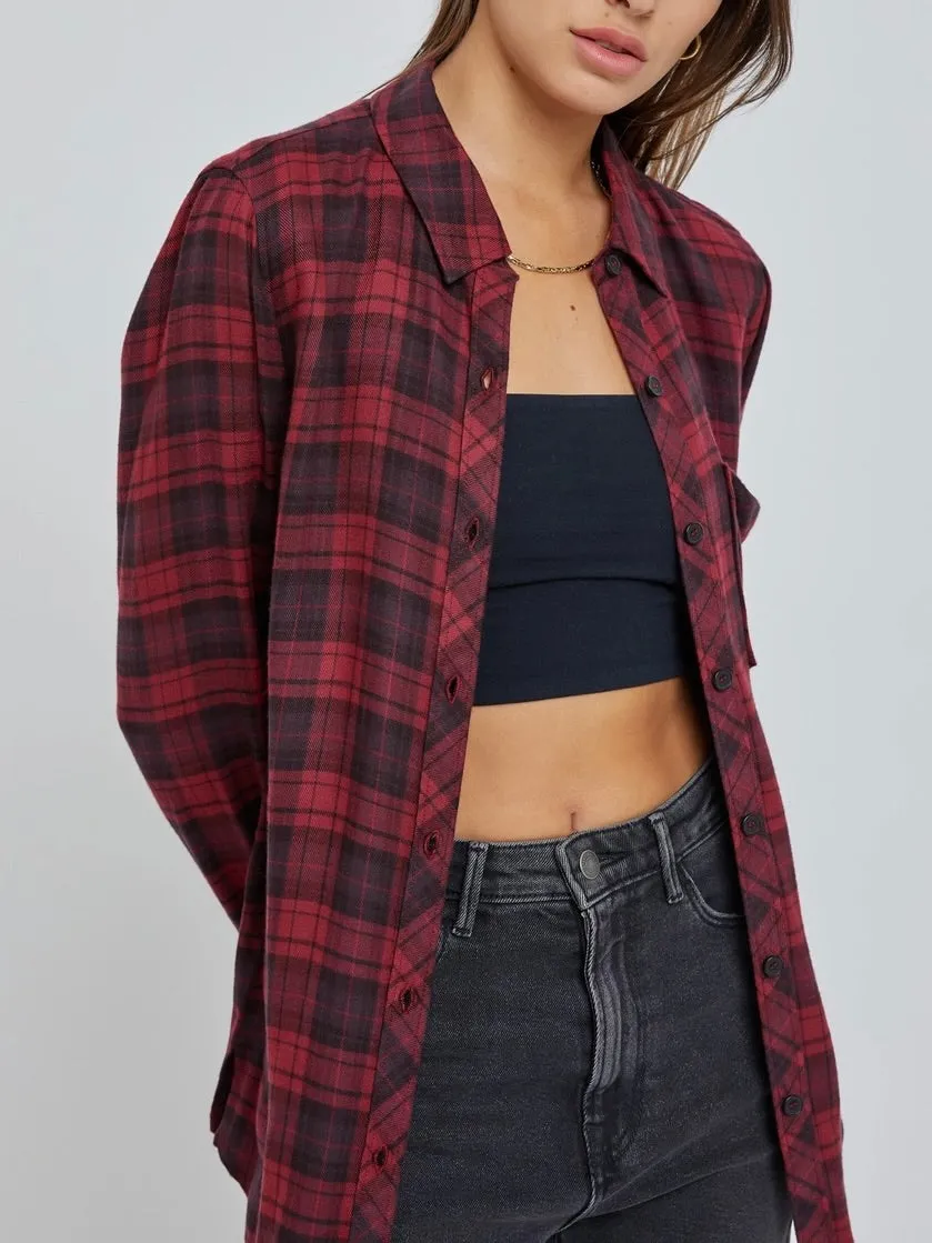 Classic Plaid Button-down - Burgundy FINAL SALE