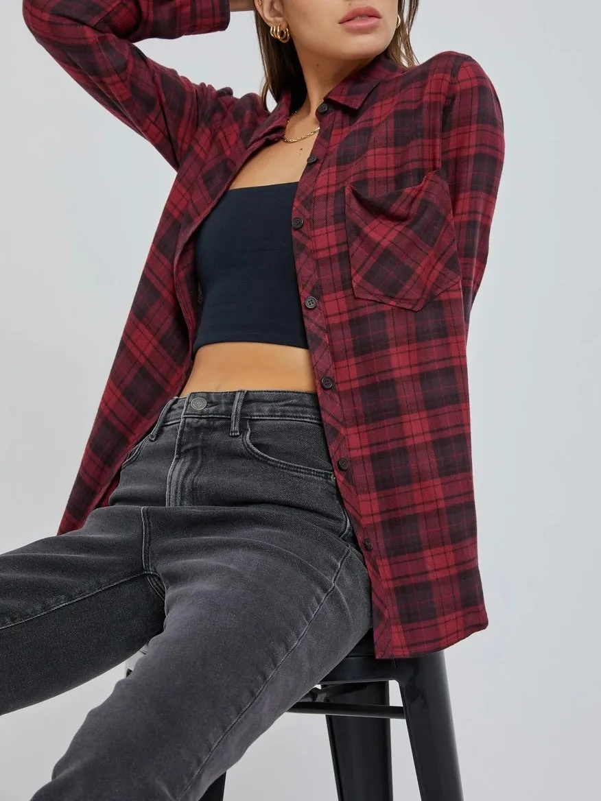 Classic Plaid Button-down - Burgundy FINAL SALE