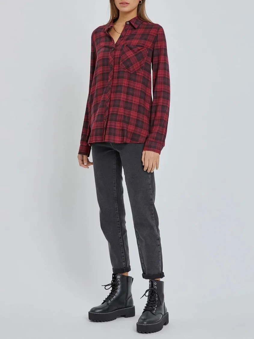 Classic Plaid Button-down - Burgundy FINAL SALE