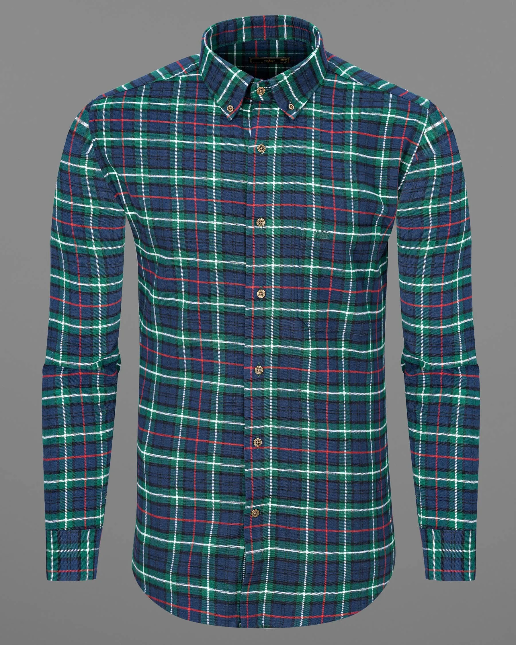 Cloud Burst Blue with Dartmouth Green Plaid Flannel Shirt