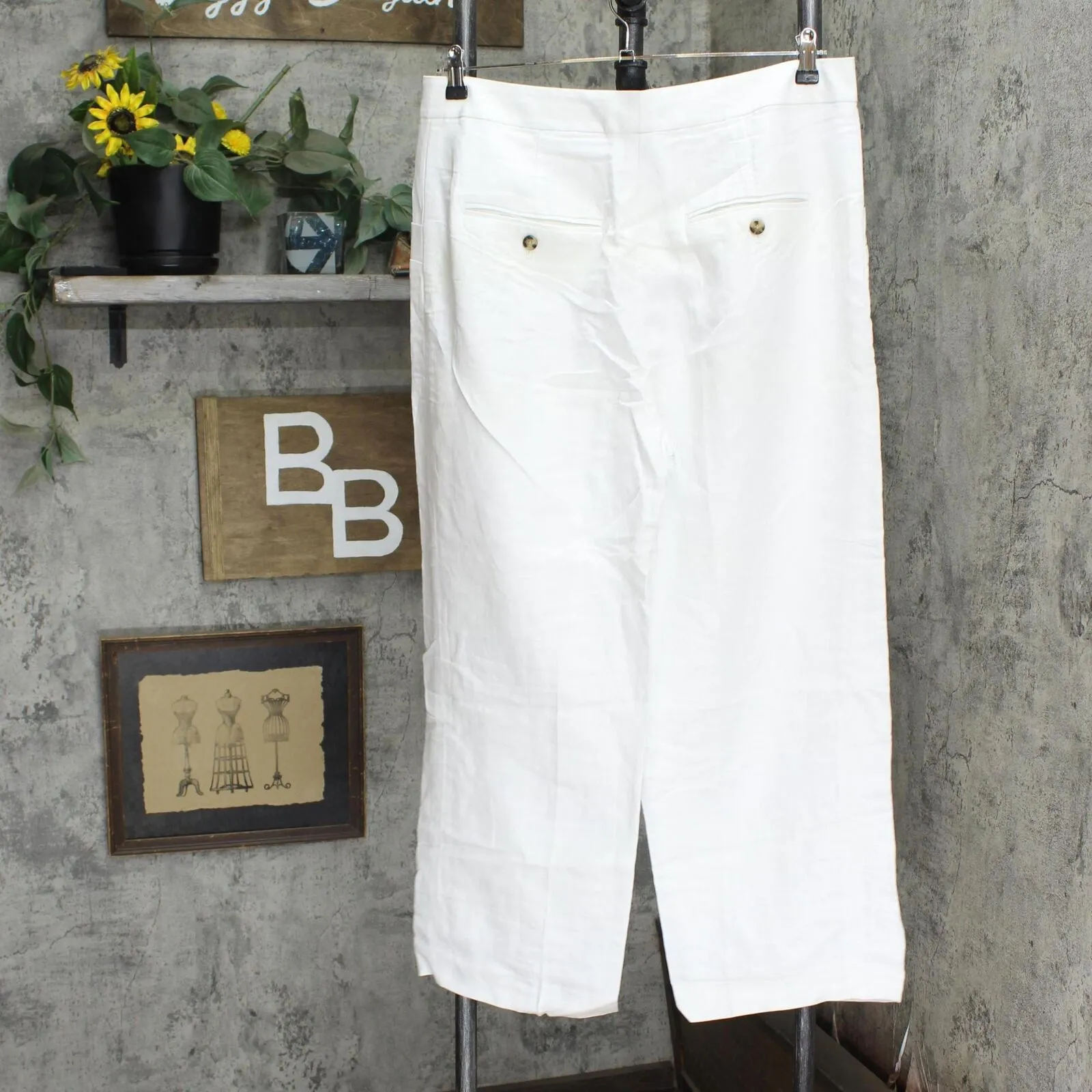 Club Monaco Womens Wide Leg Linen Blend Trousers White / Blanc 12