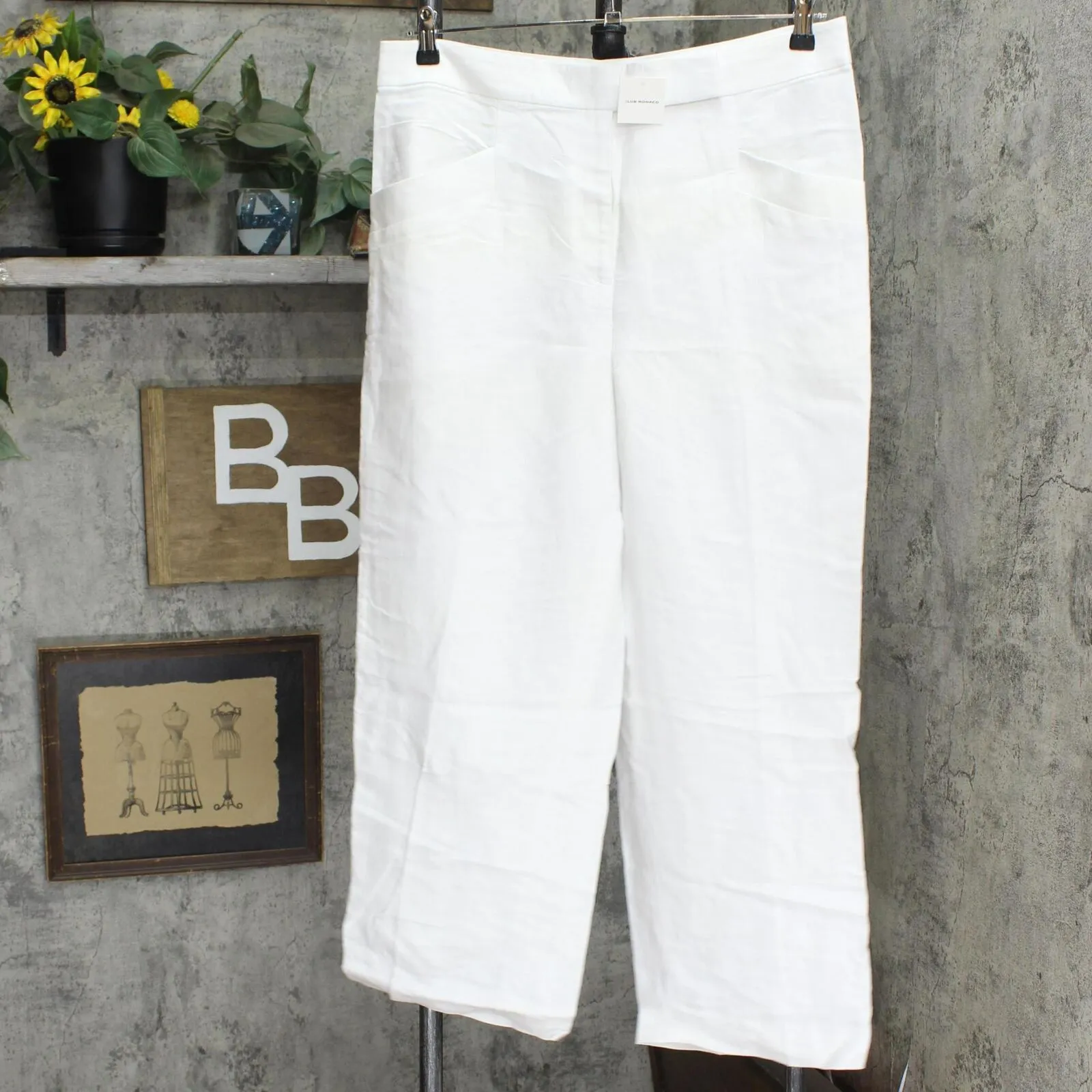 Club Monaco Womens Wide Leg Linen Blend Trousers White / Blanc 12
