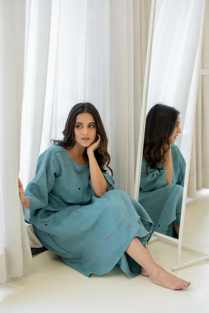 Coastal Lagoon Linen Kurta Set with Dupatta