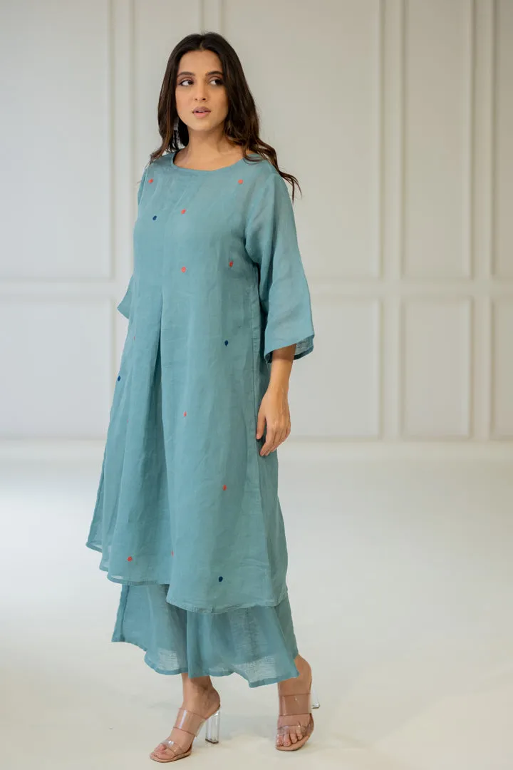Coastal Lagoon Linen Kurta Set with Dupatta