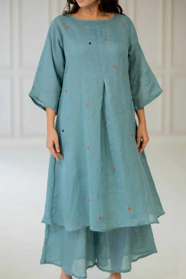 Coastal Lagoon Linen Kurta Set with Dupatta
