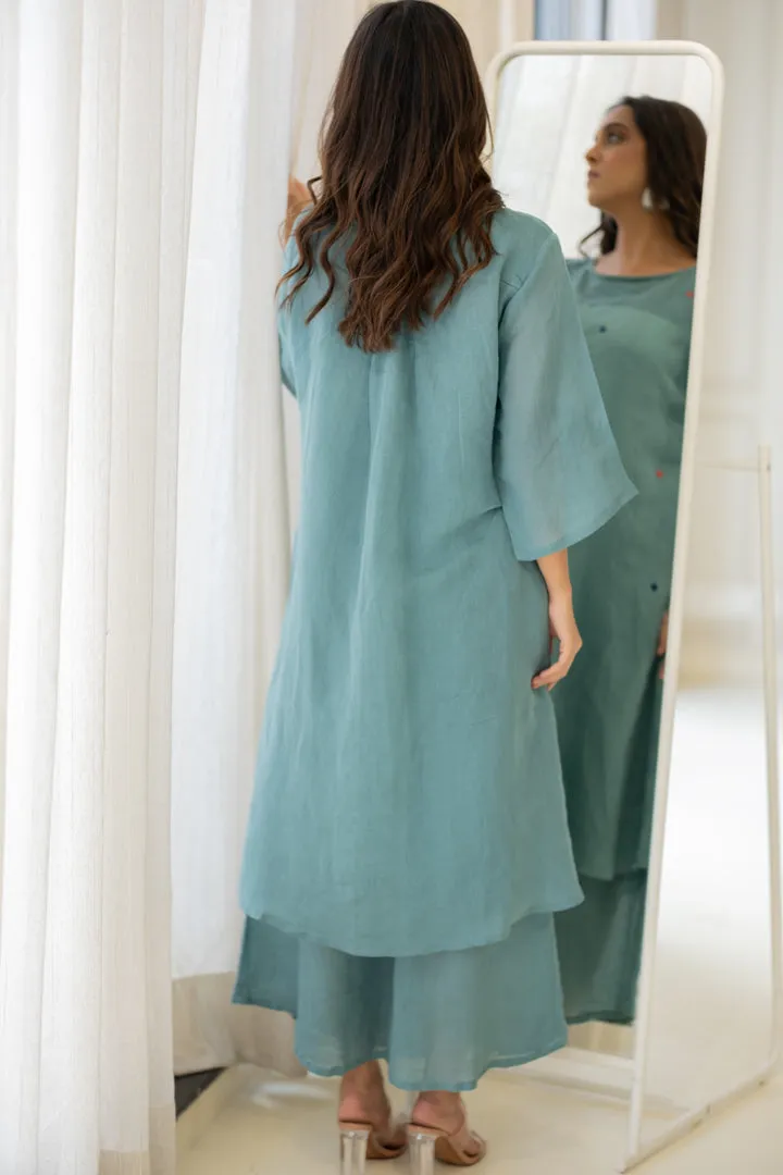 Coastal Lagoon Linen Kurta Set with Dupatta