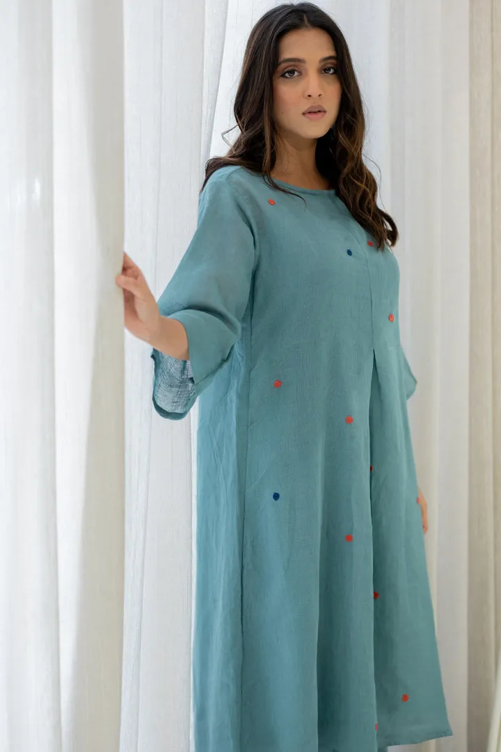 Coastal Lagoon Linen Kurta Set with Dupatta