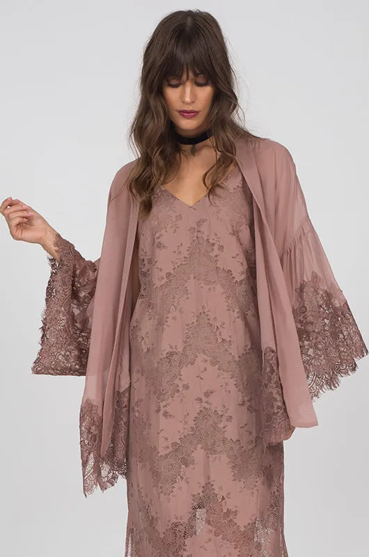 Coco Silk Lace Kimono Rose Taupe