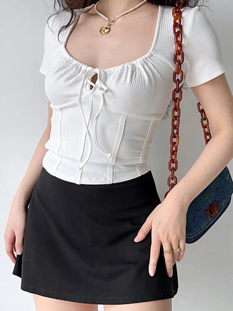 Colors Lace-up Slim Crop Top