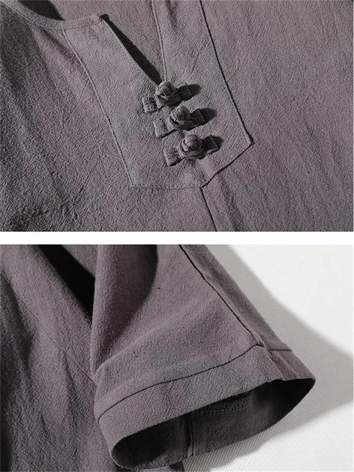 Comfy 2-Piece Linen Outfit Front Button T-Shirt   Drawstring Cropped Pants