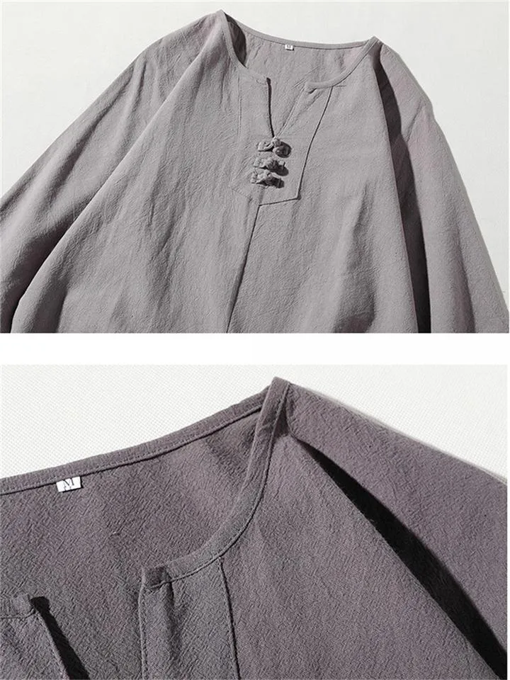 Comfy 2-Piece Linen Outfit Front Button T-Shirt   Drawstring Cropped Pants
