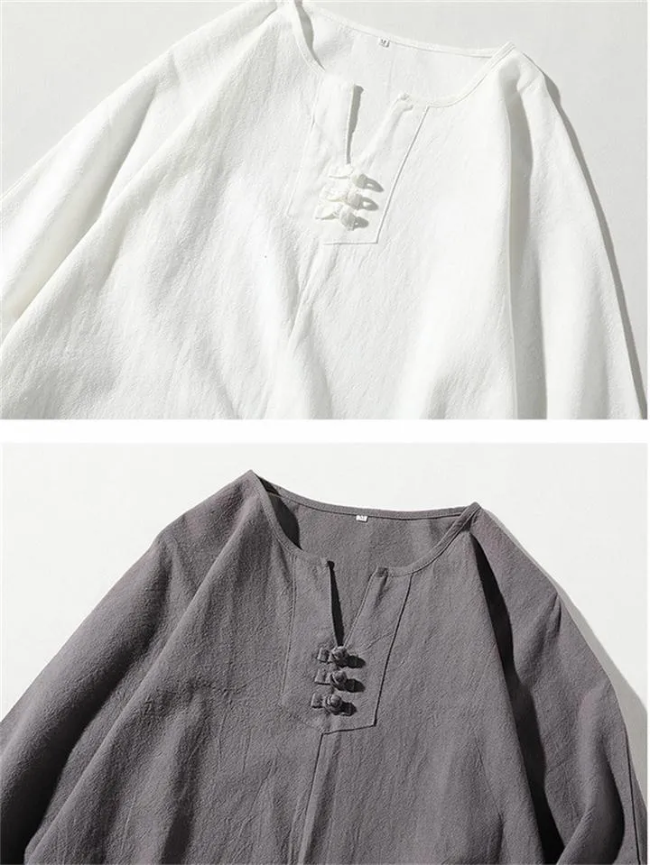 Comfy 2-Piece Linen Outfit Front Button T-Shirt   Drawstring Cropped Pants