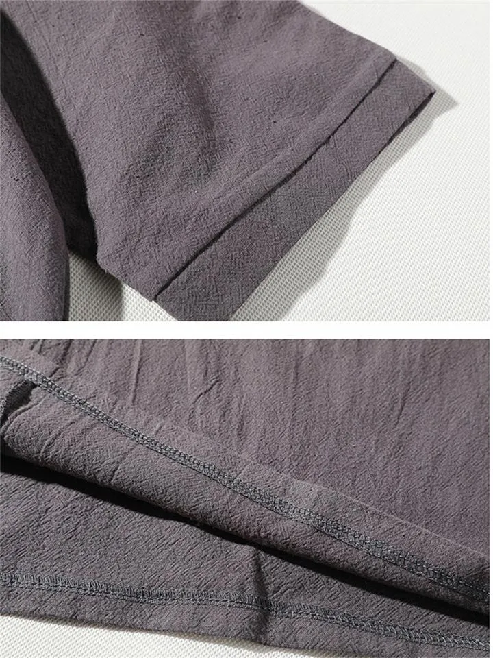 Comfy 2-Piece Linen Outfit Front Button T-Shirt   Drawstring Cropped Pants