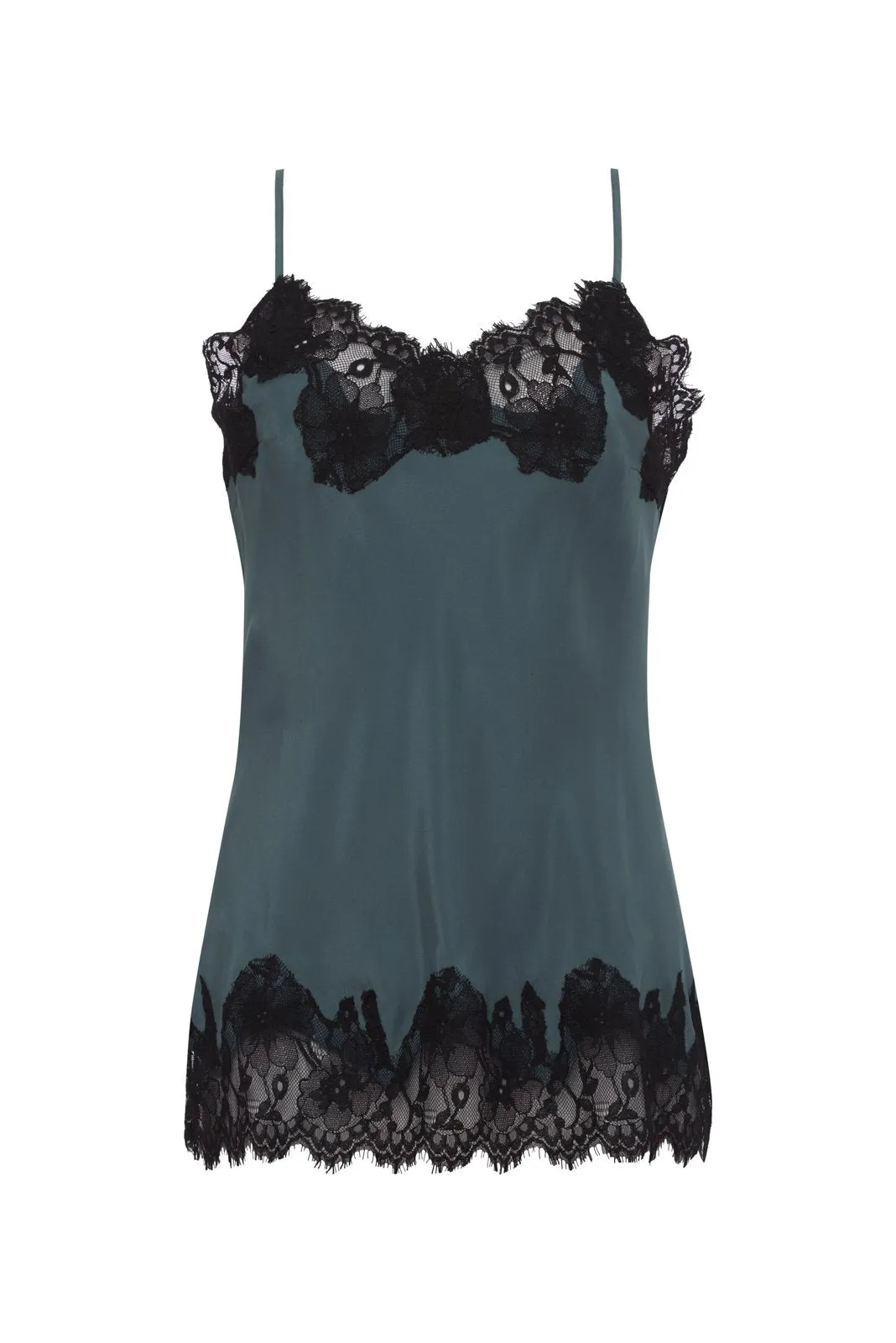 Contrast Marilyn Lace Silk Cami Blue Jay Black