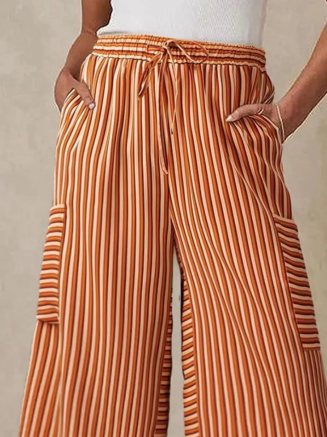 Contrast Striped Wide leg Pants S-2XL