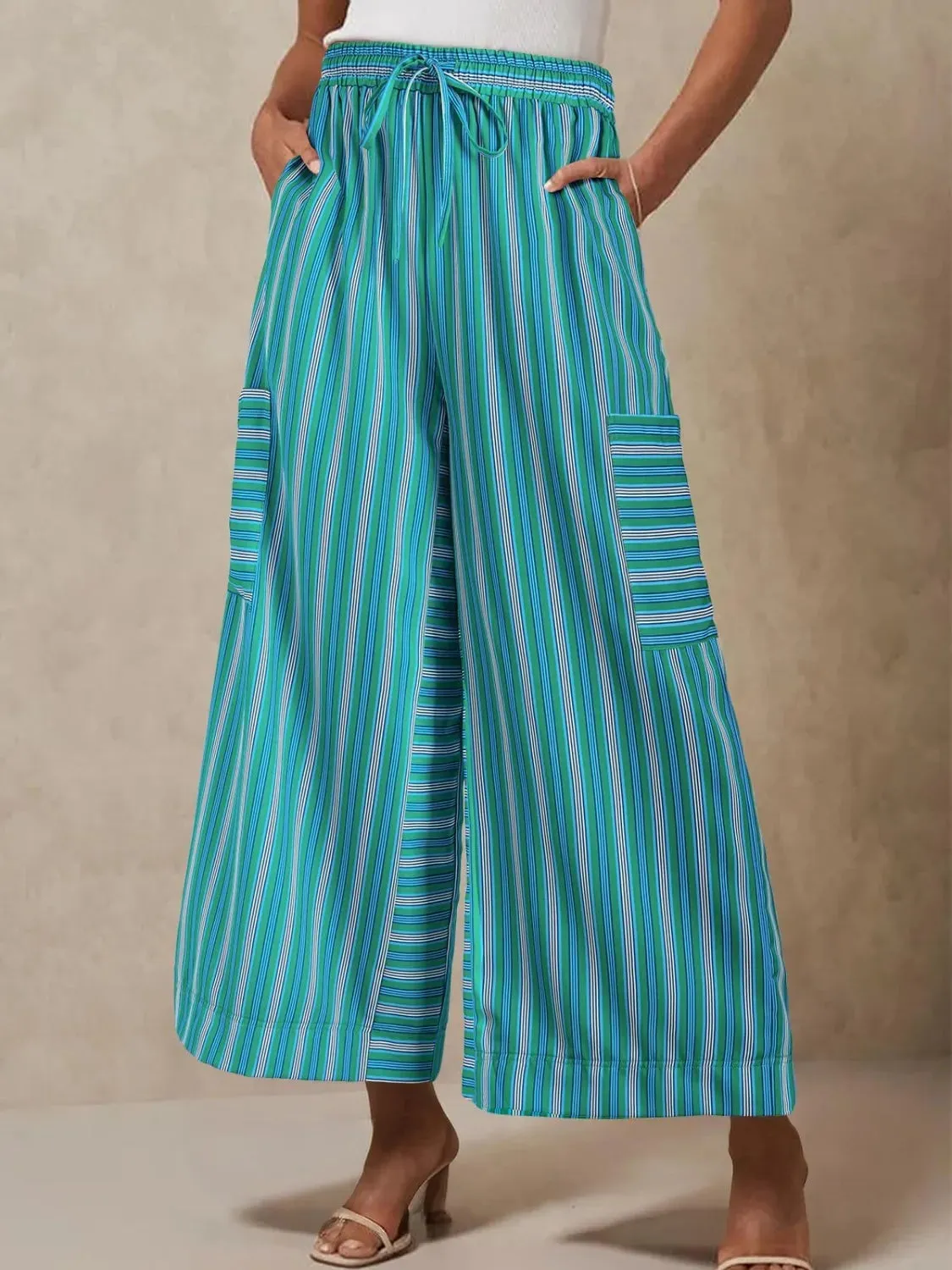 Contrast Striped Wide leg Pants S-2XL