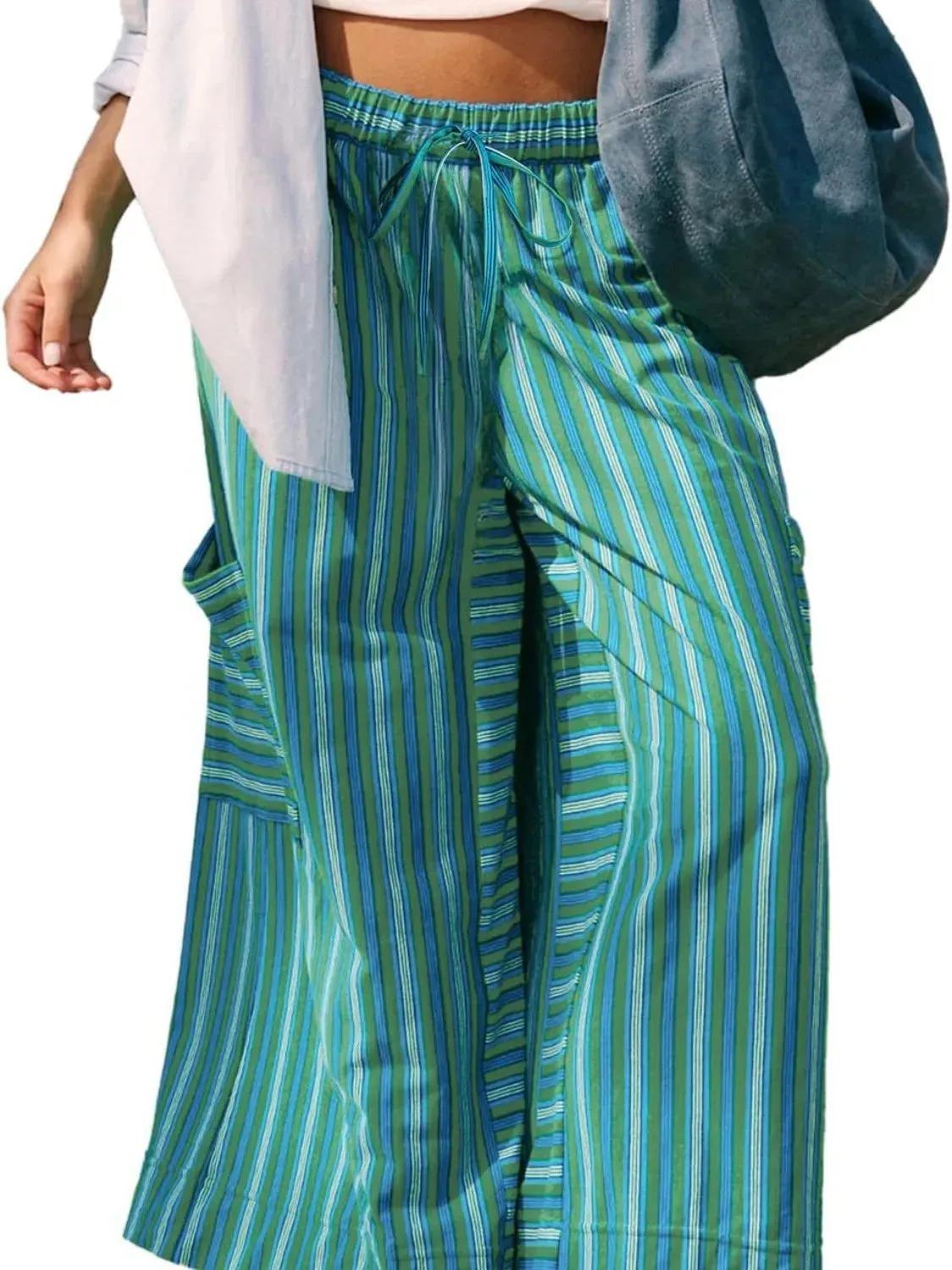 Contrast Striped Wide leg Pants S-2XL